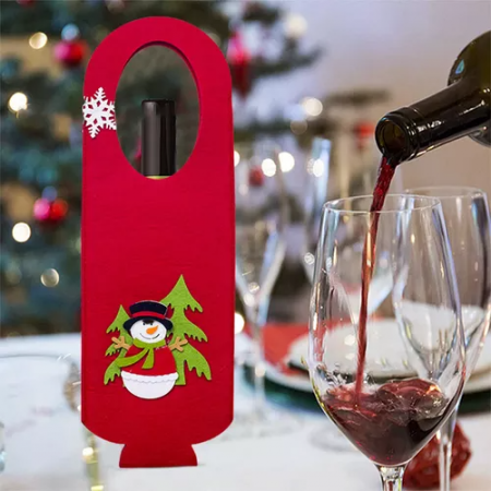 Husa pentru sticla de vin, model de Craciun, rosu, 40 x 14 cm, material pasla [2]