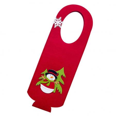 Figurine si Decoratiuni - Husa pentru sticla de vin, model de Craciun, rosu, 40 x 14 cm, material pasla