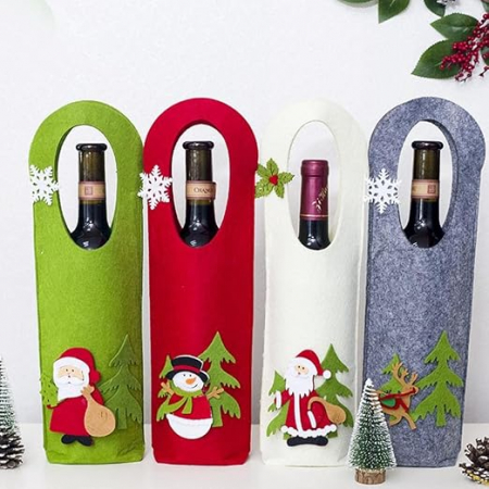 Husa pentru sticla de vin, model de Craciun, vernil, 40 x 14 cm, material pasla [3]