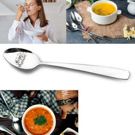 Lingura gravata cu inscriptie mesaj de Craciun, pentru desert, material inox [2]