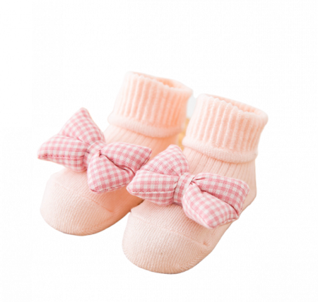 Sosete Copii - Sosete pentru copii, antiderapante, model cu fundita, culoare roz deschis, marime 1 - 2 ani, anti-alunecare