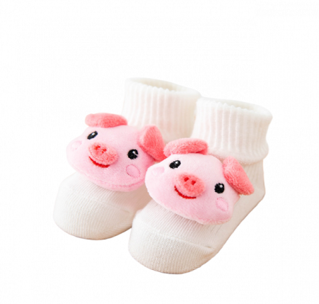 Sosete Copii - Sosete pentru copii, antiderapante, model cu purcelus, culoare alb, marime 1 - 2 ani, anti-alunecare
