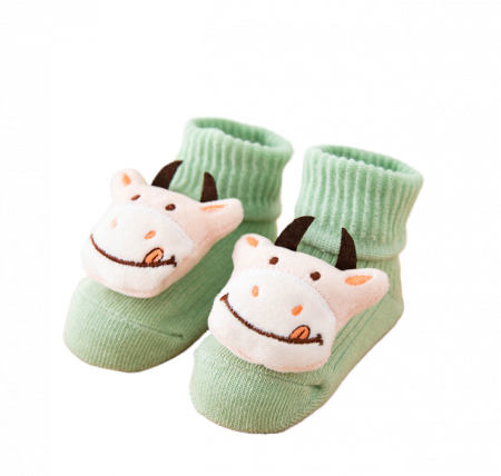 Toate Produsele - Sosete pentru copii, antiderapante, model cu vacuta, culoare verde menta, marime 1 - 2 ani, anti-alunecare