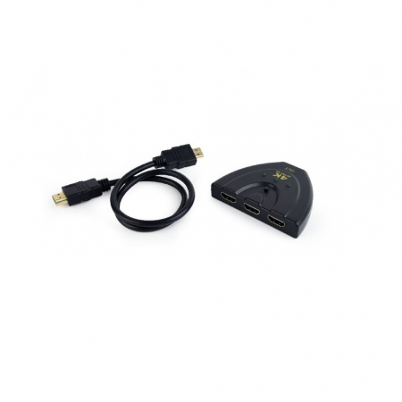 Accesorii monitoare - Cablu video Gembird, Switch 3 x HDMI (M) la HDMI (T), 0.5m, rezolutie maxima 4K UHD la 60 Hz, conecteaza 3 dispozitive la 1 TV, indicator LED, Negru, DSW-HDMI-35