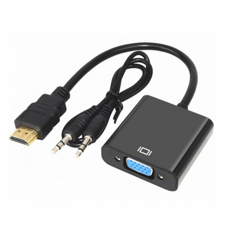 Accesorii monitoare - Convertor semnal HDMI (digital) la VGA (analog) HDMI A tata la VGA mama - fara sunet, unidirectional, suport HDPC, cablu adaptor audio si video, negru