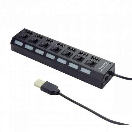 Docking Station / Hub-uri - HUB extern GEMBIRD, porturi USB: USB 2.0 x 7, conectare prin USB 2.0, alimentare retea 220 V, cablu 0.5 m, negru, UHB-U2P7-03