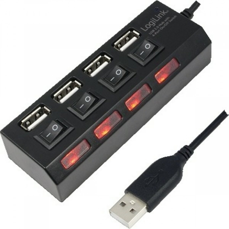 Docking Station / Hub-uri - HUB extern LOGILINK, conectare prin USB 2.0, alimentare retea 220 V, cablu 0.5 m, negru, UA0128
