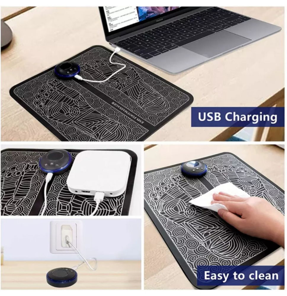 Aparat Masaj Picioare ALG™, Incarcare USB, Electrostimulare,Imbunatatirea Circulatiei, Negru/Alb, 19 niveluri de intensitate [15]
