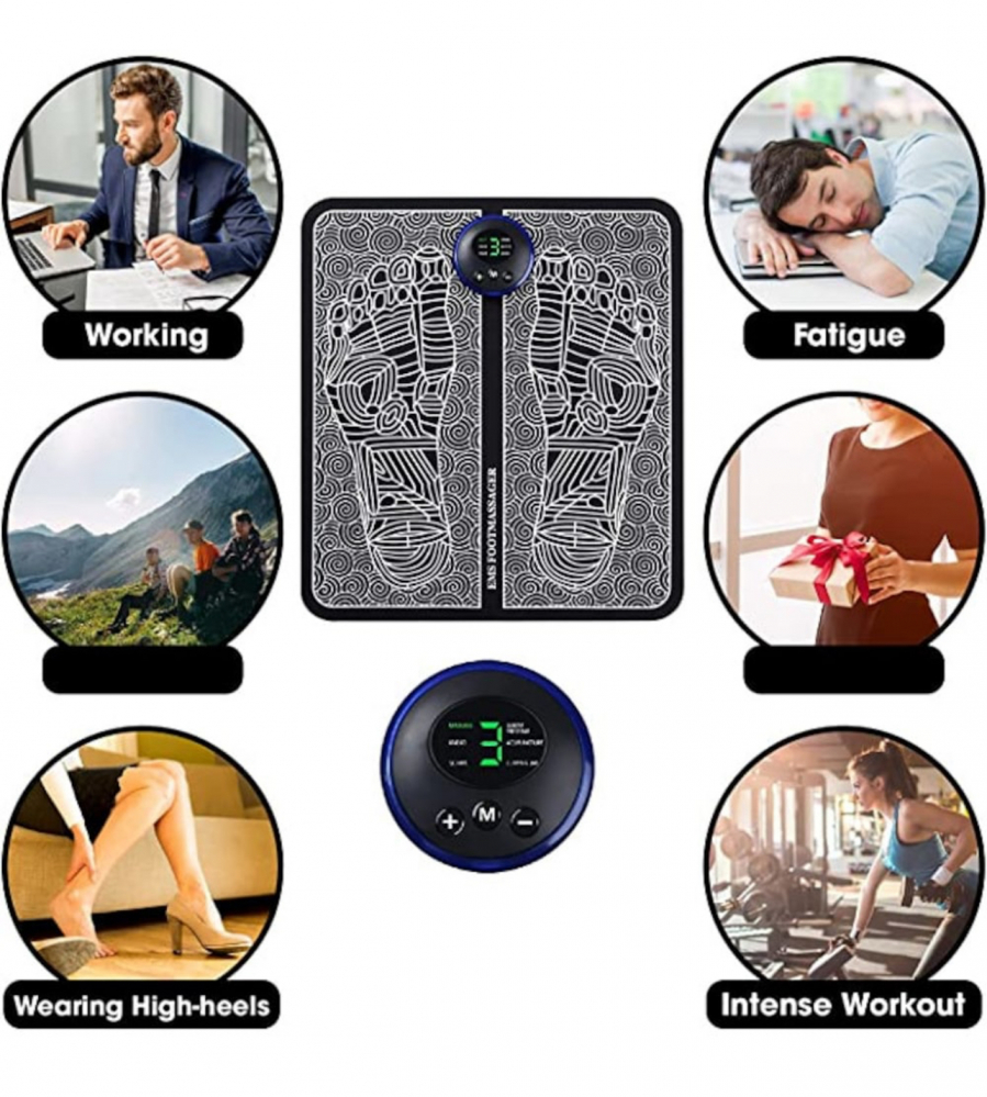 Aparat Masaj Picioare ALG™, Incarcare USB, Electrostimulare,Imbunatatirea Circulatiei, Negru/Alb, 19 niveluri de intensitate [8]