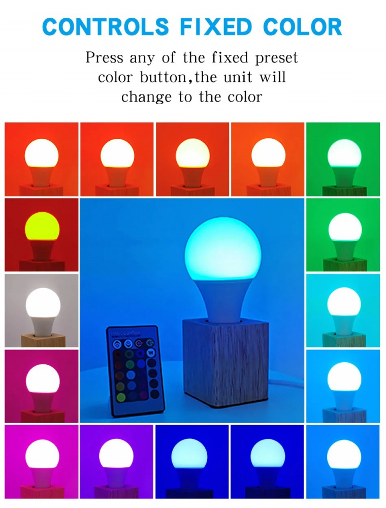 Bec LED RGB cu Telecomanda, Lumina Reglabila, 10 W, 16 Culori, 4 Tipuri de Jocuri de Lumini [2]
