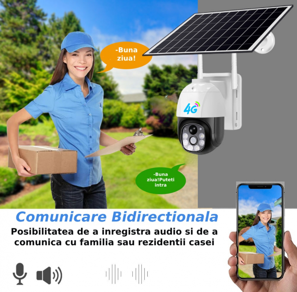 Camera De Supraveghere ALG™ Cu Incarcare Solara, 4G SIM, 5MP, FullHD, 365 Zile UPTIME, Impermeabil, Lte Camera solara CCTV PTZ in aer liber 8760 de ore Inregistrare HD continua, Alba [7]