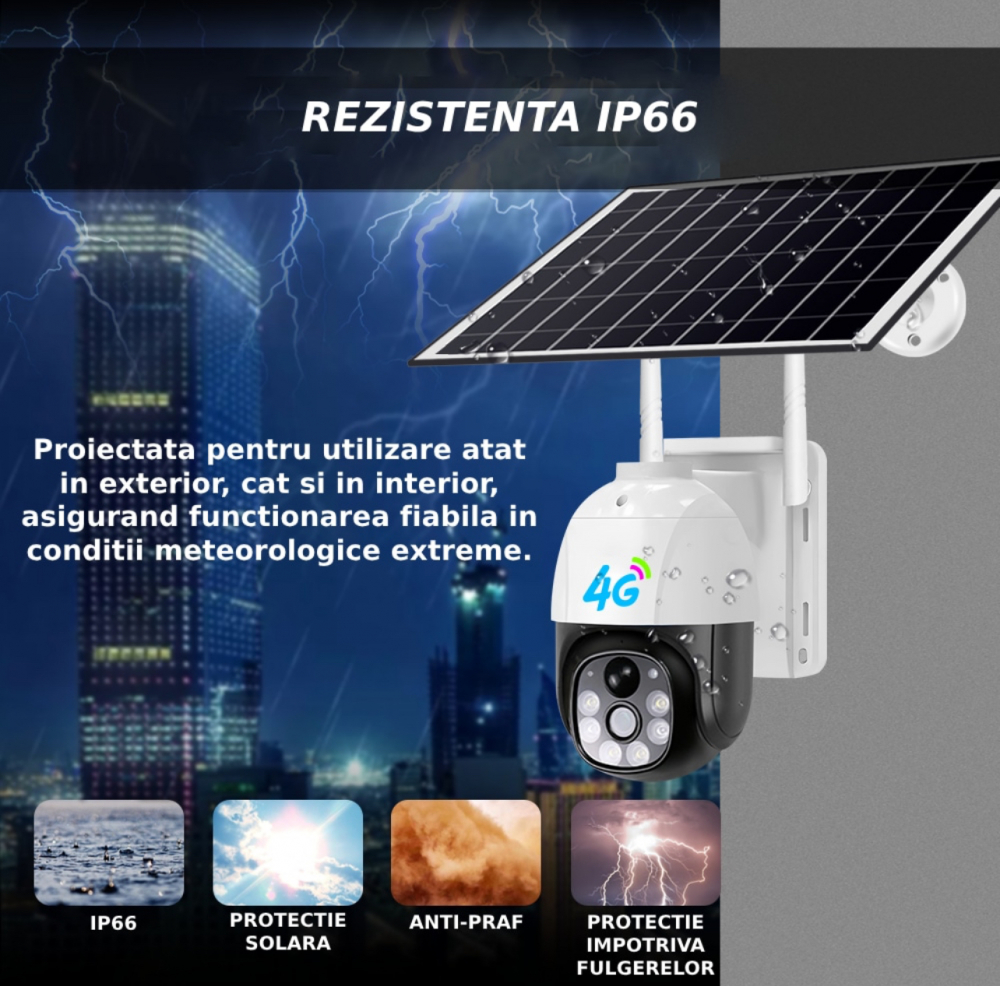 Camera De Supraveghere ALG™ Cu Incarcare Solara, 4G SIM, 5MP, FullHD, 365 Zile UPTIME, Impermeabil, Lte Camera solara CCTV PTZ in aer liber 8760 de ore Inregistrare HD continua, Alba [6]