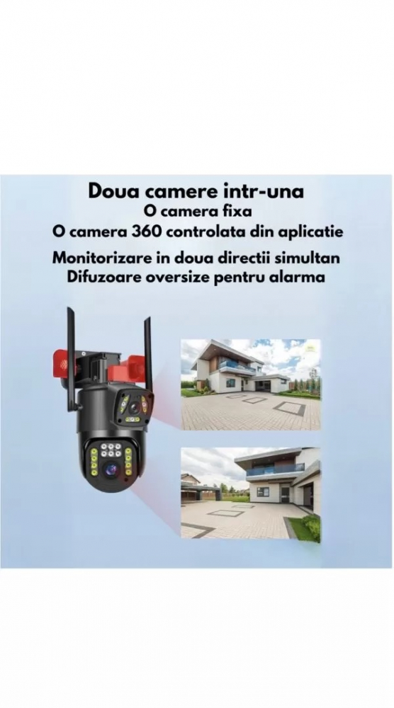 Camera de supraveghere video dubla profesionala, ST DUAL Pro, 6MP, Exterior/Interior, ULTRA HD 2K, zoom, Rotire 355 grade, Leduri lumina rosu/albastru, Functie WiFi, Comunicare Bidirectionala, Senzor  [4]