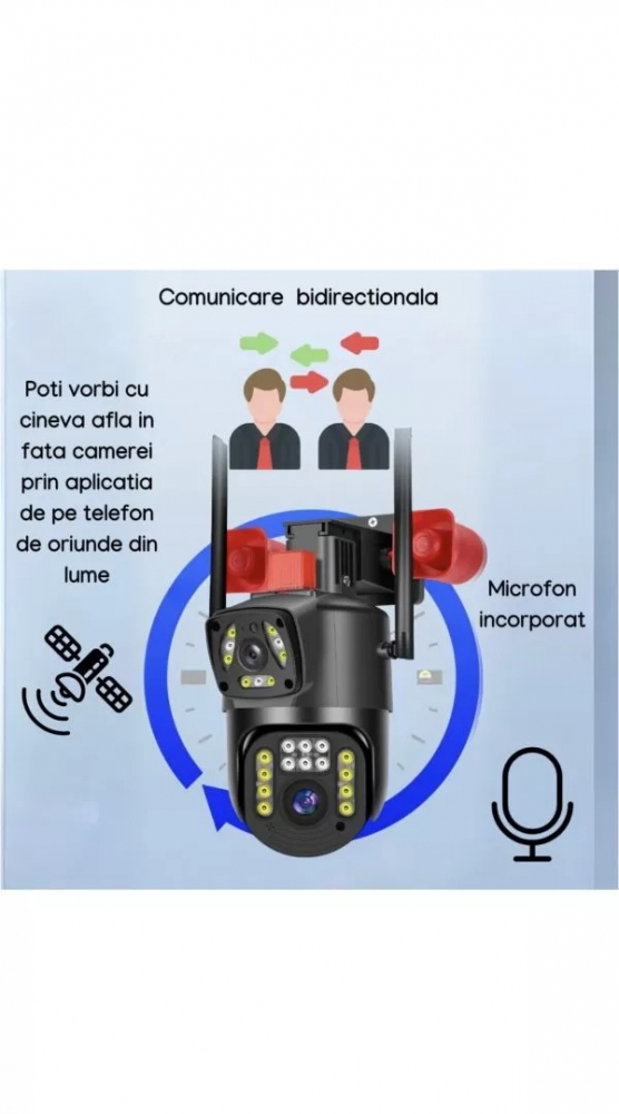 Camera de supraveghere video dubla profesionala, ST DUAL Pro, 6MP, Exterior/Interior, ULTRA HD 2K, zoom, Rotire 355 grade, Leduri lumina rosu/albastru, Functie WiFi, Comunicare Bidirectionala, Senzor  [3]