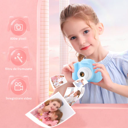 Camera foto digitala pentru copii, + card 32 GB Cadou, Functie foto/video, Full HD, 1080P,  4h autonomie,3h incarcare completaAlbastru [5]