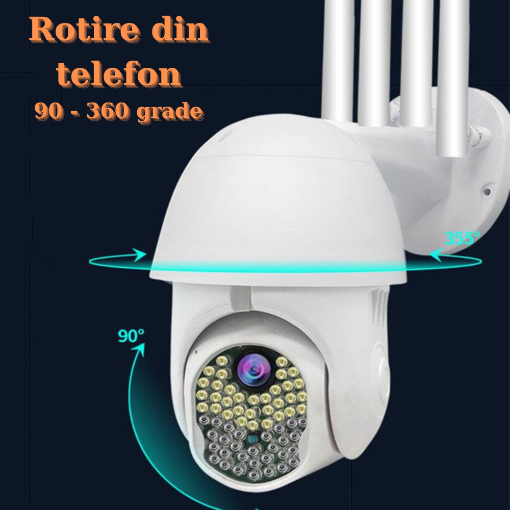 Camera de Supraveghere ALG™, Rotativa 5 MP, + CARD 32GB CADOU, 4 Antene, Rotire 360° IP WiFi, 100 LED-uri, Raza 100 de Metri,Alarma luminoasa si acustica, Senzor de miscare, Vedere nocturna, Rezistent [12]
