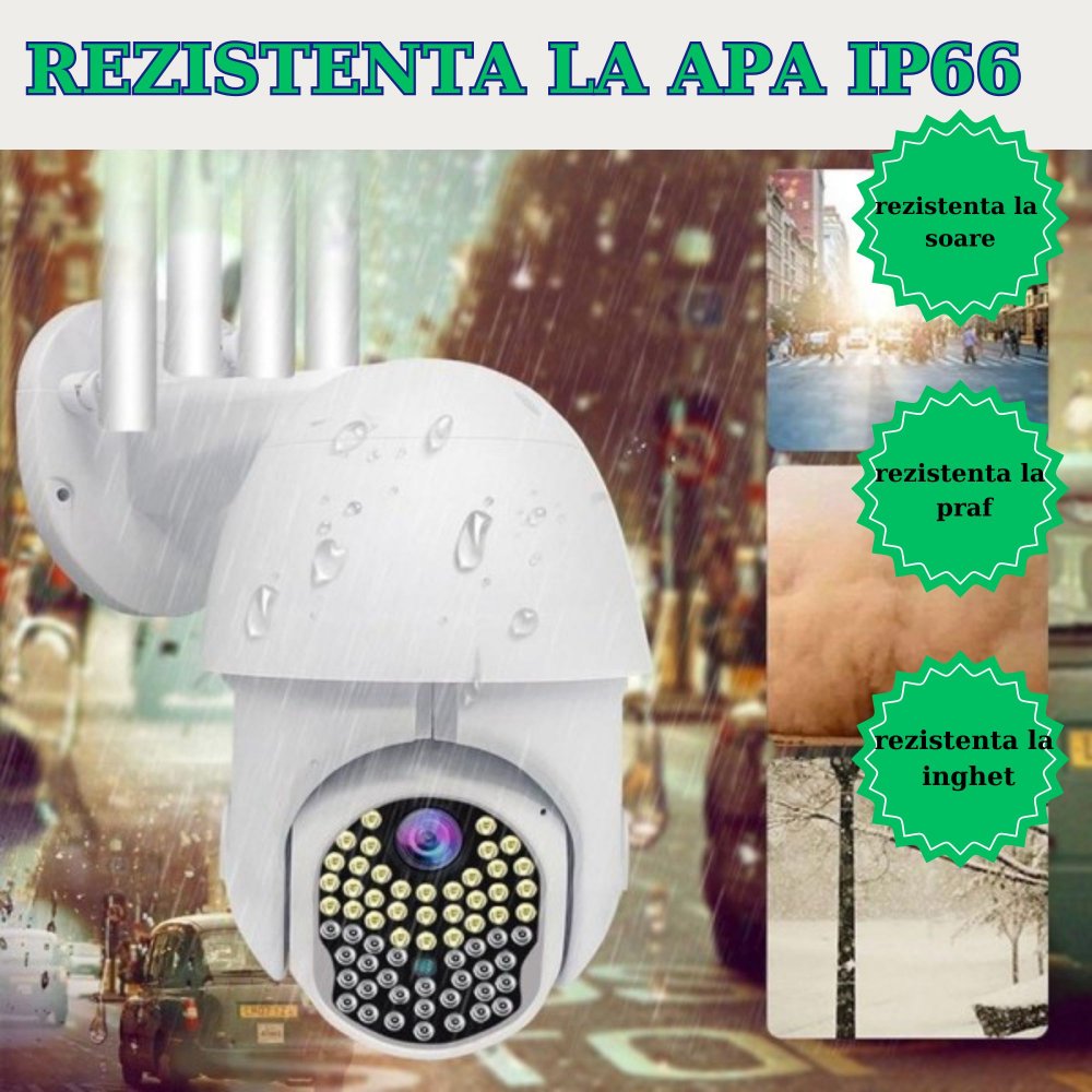 Camera de Supraveghere ALG™, Rotativa 5 MP, + CARD 32GB CADOU, 4 Antene, Rotire 360° IP WiFi, 100 LED-uri, Raza 100 de Metri,Alarma luminoasa si acustica, Senzor de miscare, Vedere nocturna, Rezistent [7]