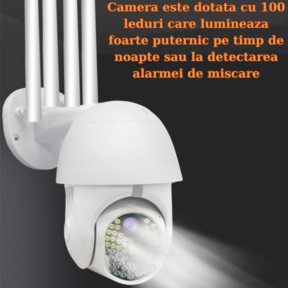 Camera de Supraveghere ALG™, Rotativa 5 MP, + CARD 32GB CADOU, 4 Antene, Rotire 360° IP WiFi, 100 LED-uri, Raza 100 de Metri,Alarma luminoasa si acustica, Senzor de miscare, Vedere nocturna, Rezistent [11]