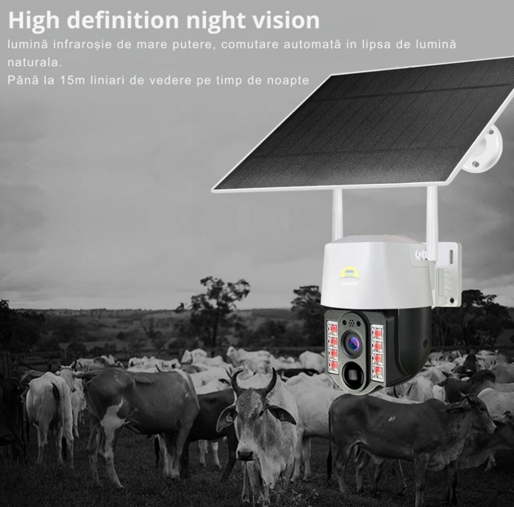Camera SupraveghereVideo cu Panou Solar si cartela SIM, ALG™, conexiune 4G, FULL HD, panou solar 7,5W acumulatori inclusi 8000mah, intelligent tracking, PTZ, Micro SD, Rotire, Alarma miscare, excelent [5]