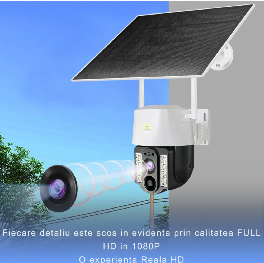 Camera SupraveghereVideo cu Panou Solar si cartela SIM, ALG™, conexiune 4G, FULL HD, panou solar 7,5W acumulatori inclusi 8000mah, intelligent tracking, PTZ, Micro SD, Rotire, Alarma miscare, excelent [7]