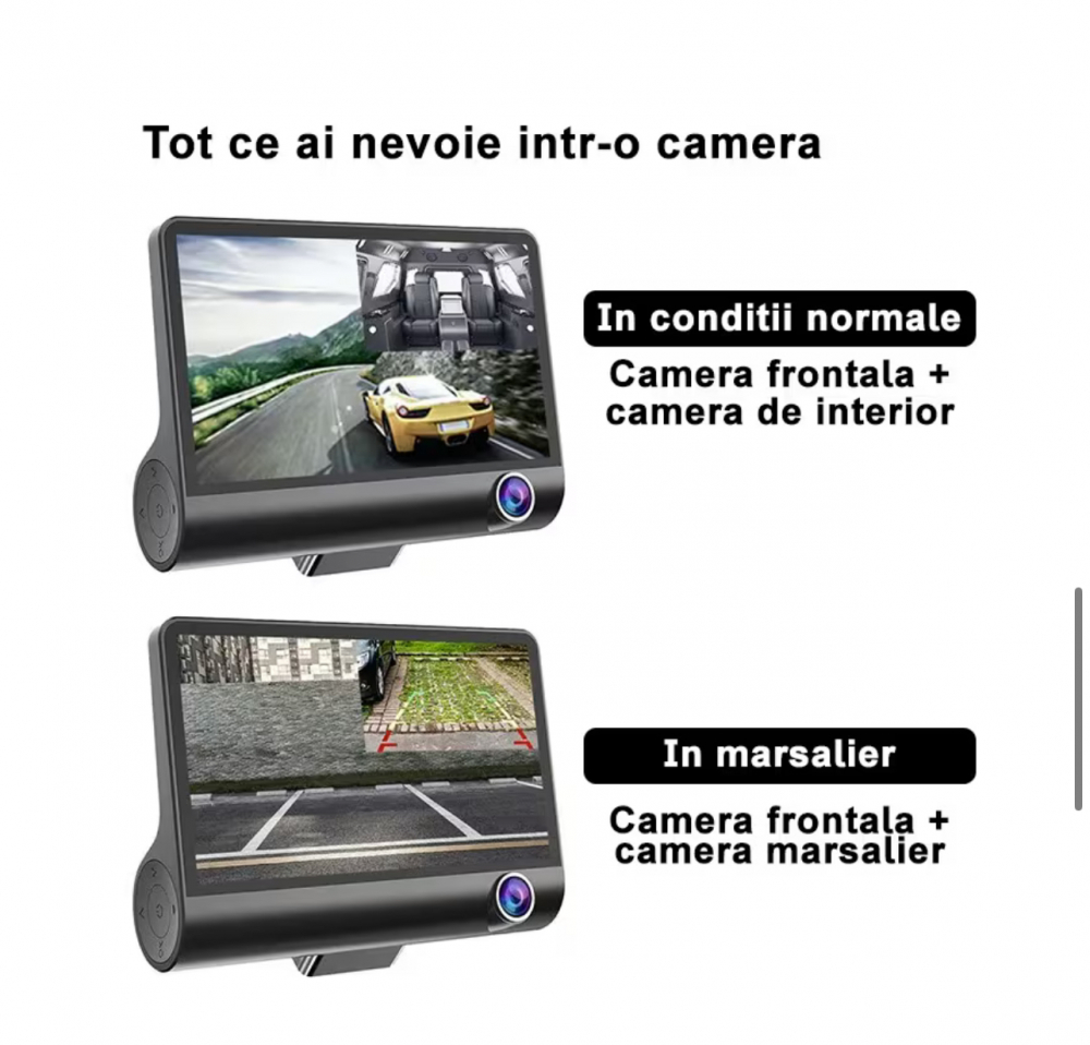 Camera Tripla Auto 3 in 1 +Camera Mansalier CADOU, Full HD 1080p, 3 Camere – Fata/Spate/Interior Neagra [4]