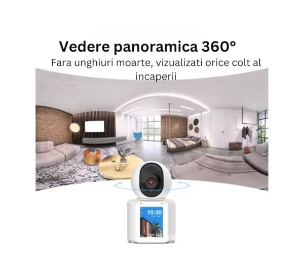 Camera video AI 360°, bidirectionala, monitorizare bebelusi sau varstnici, cu senzor detectare plans si miscare, infrarosu pentru vizionare nocturna, apel de la distanta, conectare WI-FI, control prin [5]