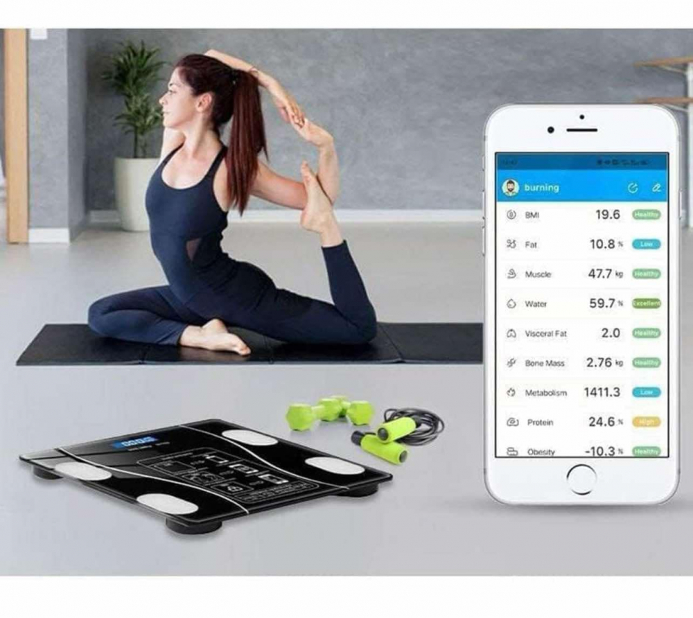 Cantar Electronic Inteligent Cu Aplicatie Smart, Corporal, Ecran Digital Iluminat, Termometru, Suporta Maxim 180 Kg, Baterii, Negru [12]