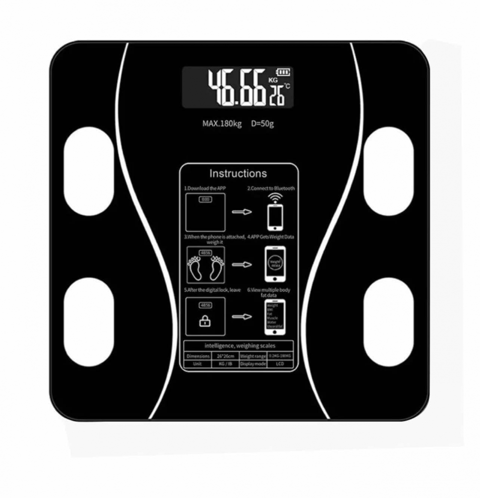 Cantar Electronic Inteligent Cu Aplicatie Smart, Corporal, Ecran Digital Iluminat, Termometru, Suporta Maxim 180 Kg, Baterii, Negru [11]