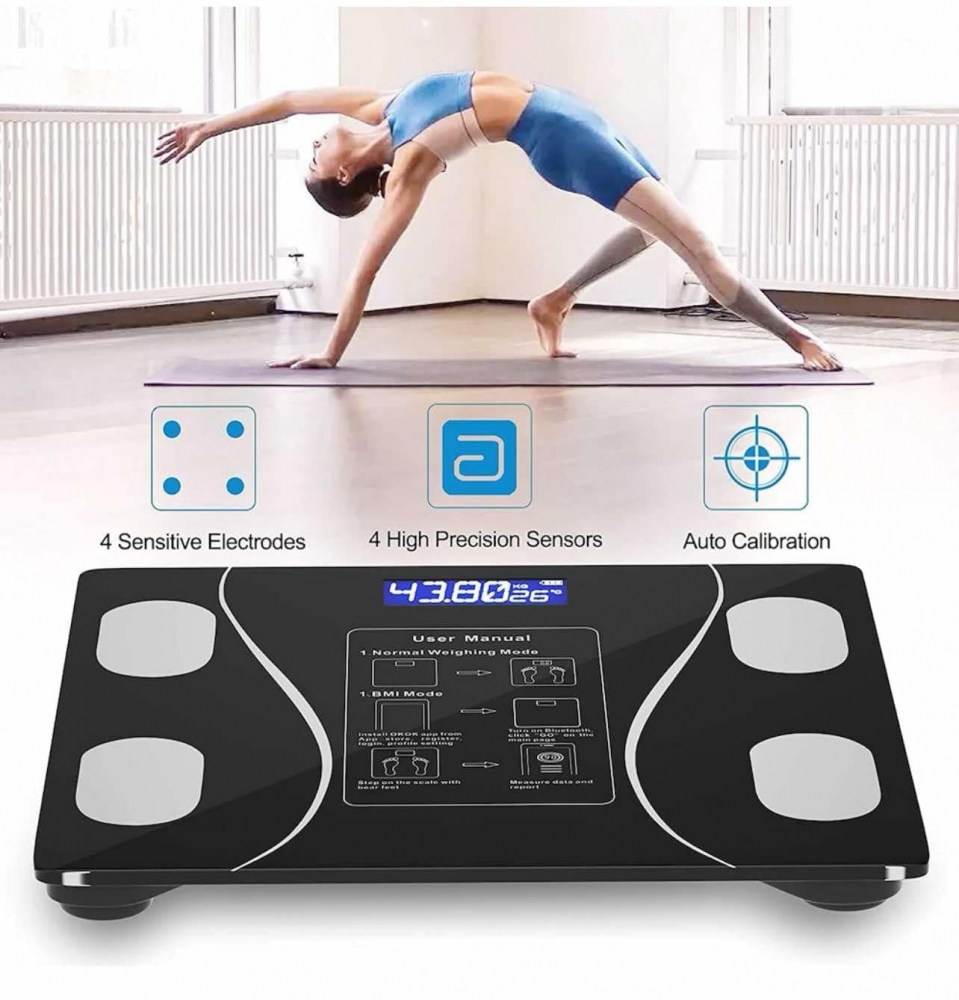 Cantar Electronic Inteligent Cu Aplicatie Smart, Corporal, Ecran Digital Iluminat, Termometru, Suporta Maxim 180 Kg, Baterii, Negru [6]