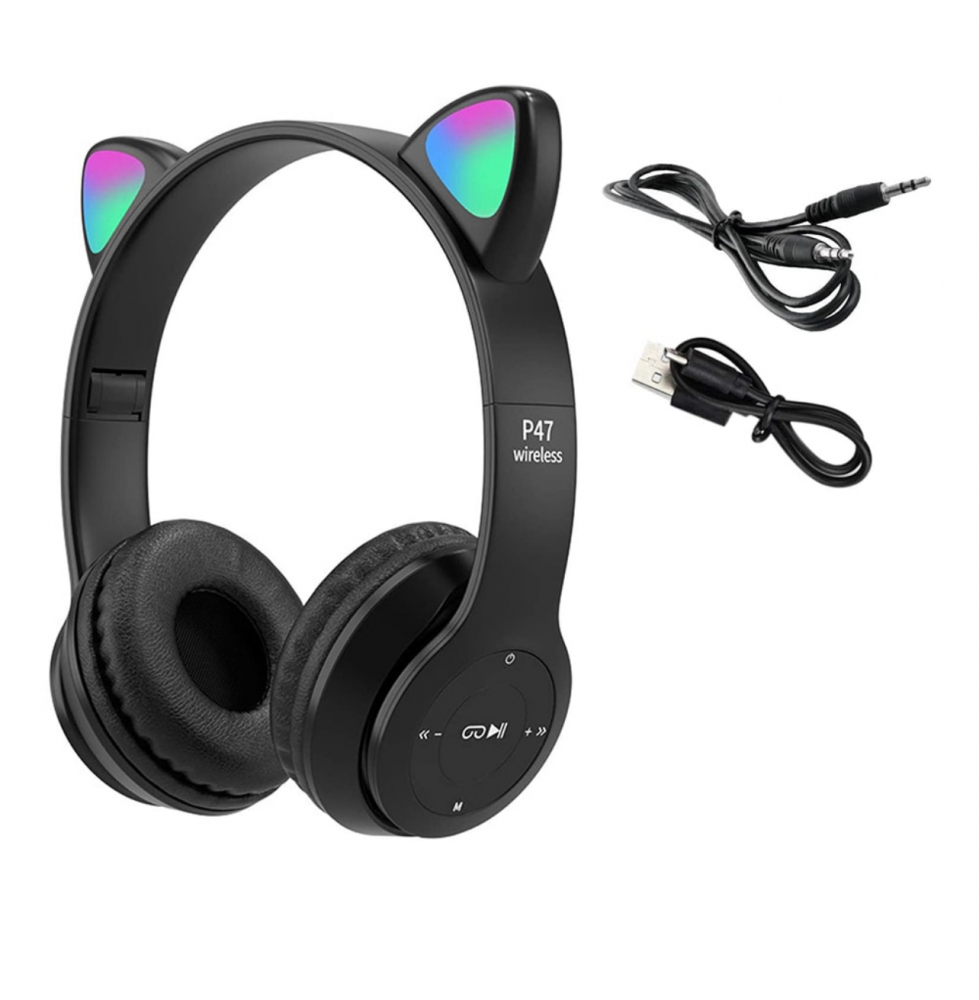 Casti Wireless pentru Copii, ALG™, Bluetooth 5.0, Microfon, Card TF, Model urechi de pisica, Iluminare LED [4]