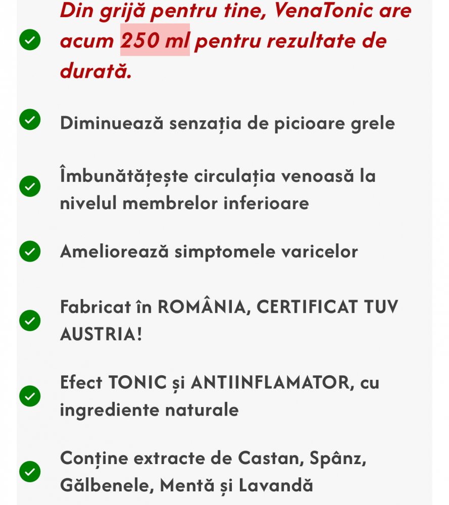 Crema VenaTonic, pentru Varice si Picioare Obosite cu extracte naturale de Castan, Spânz, Gălbenele, uleiuri de Mentă și Lavandă, 250 g, PROTERAPIA [3]
