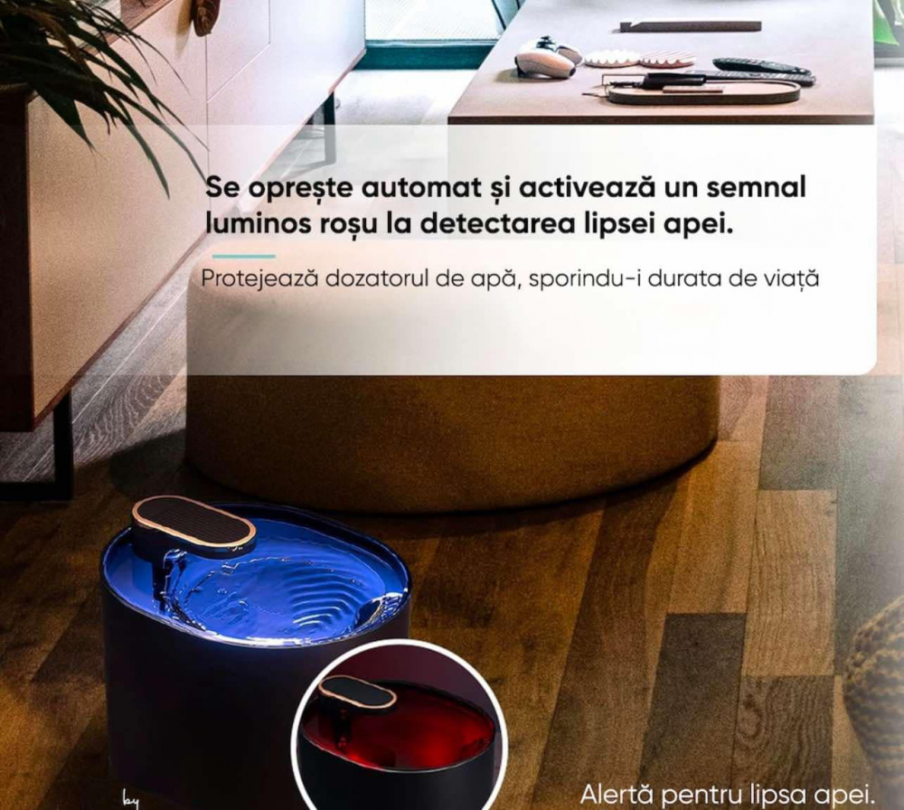 Dispenser apa automat tip fantana, pentru pisici si caini, cu purificare si filtrare prin carbune activ, silentios, led luminos, 3L, adaptor priza, Negru [8]