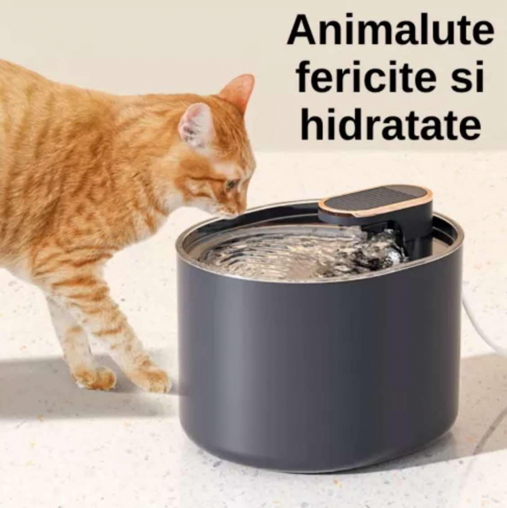 Dispenser apa automat tip fantana, pentru pisici si caini, cu purificare si filtrare prin carbune activ, silentios, led luminos, 3L, adaptor priza, Negru [4]