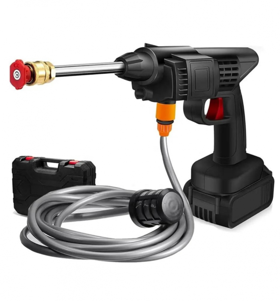 Dispozitiv De Spalat Cu Presiune, cu Acumulator inclus, furtun,filtru,conectori,recipient spuma si alte accesorii, Putere 240L/h, 25 bar, Maner Ergonomic, 3 Jeturi Diferite, Geanta De Transport, Negru [8]