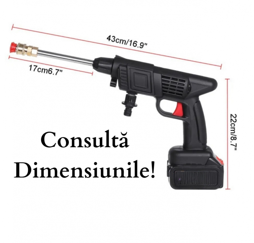 Dispozitiv De Spalat Cu Presiune, cu Acumulator inclus, furtun,filtru,conectori,recipient spuma si alte accesorii, Putere 240L/h, 25 bar, Maner Ergonomic, 3 Jeturi Diferite, Geanta De Transport, Negru [15]