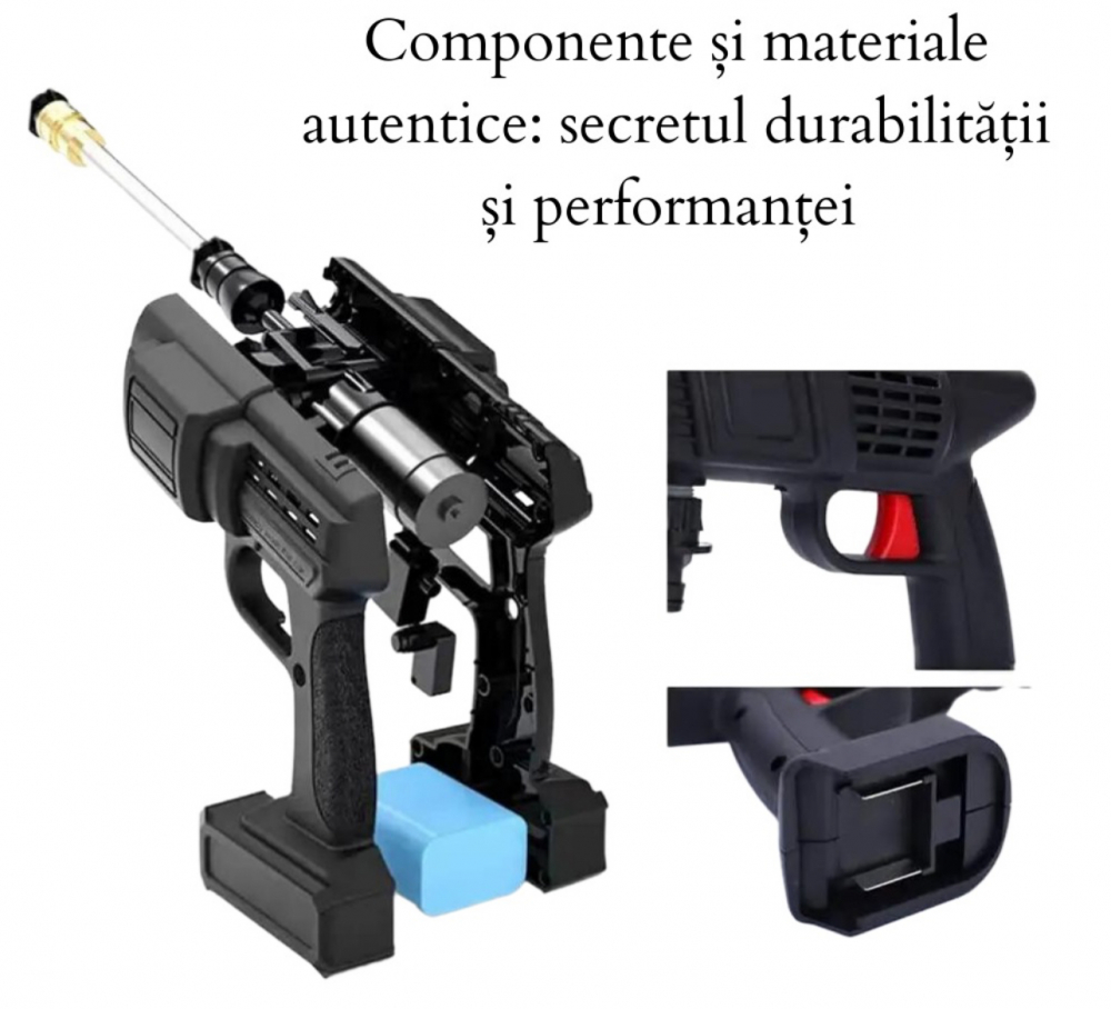Dispozitiv De Spalat Cu Presiune, cu Acumulator inclus, furtun,filtru,conectori,recipient spuma si alte accesorii, Putere 240L/h, 25 bar, Maner Ergonomic, 3 Jeturi Diferite, Geanta De Transport, Negru [12]