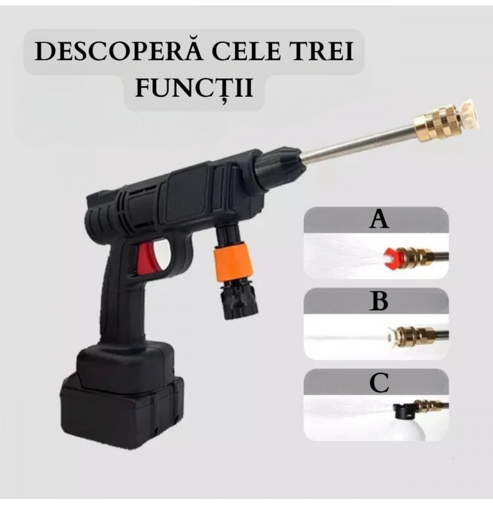 Dispozitiv De Spalat Cu Presiune, cu Acumulator inclus, furtun,filtru,conectori,recipient spuma si alte accesorii, Putere 240L/h, 25 bar, Maner Ergonomic, 3 Jeturi Diferite, Geanta De Transport, Negru [14]