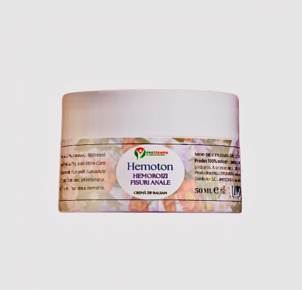 HemaTon 50 ml - Crema pentru Hemoroizi si Fisuri Anale cu Plante Medicinale, Ceară de Albine și Rășină de Brad, Efect in 24h, POTERAPIA [12]