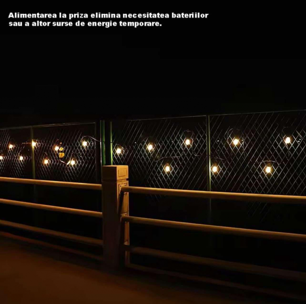 Instalatie Tip Ghirlanda Interior/Exterior/Gradina/Terasa, Becuri Tip Bulb, Lumina Calda, Interconectabila, Temperatura Culoare 3000K, Rezistenta La Apa, Cu Alimentare La Priza, 10 Metri [4]