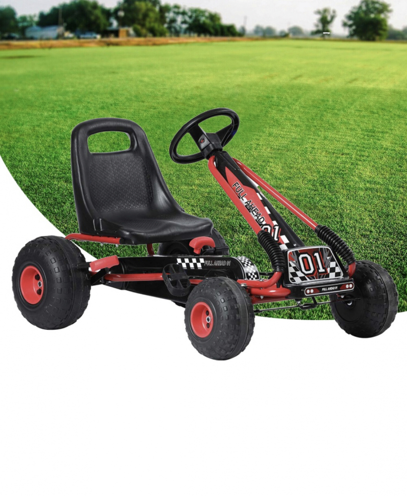 Kart cu pedale pentru copii Racer Air ,cu volan si scaun reglabil, Negru-Rosu [10]