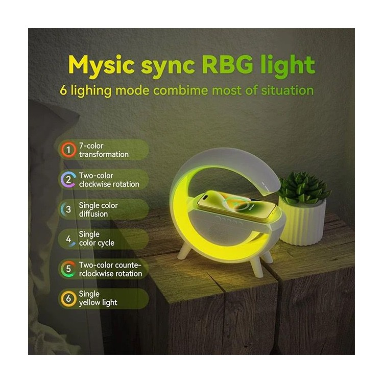 Lampa Smart 3 in 1, LED RGB si Incarcator Wireless Fast Charging 15W, Lumini Ambientale, Sincronizare muzicala, Acumulator,Difuzore, Bluetooth/FM/Card/Stick,apel telefonic [9]