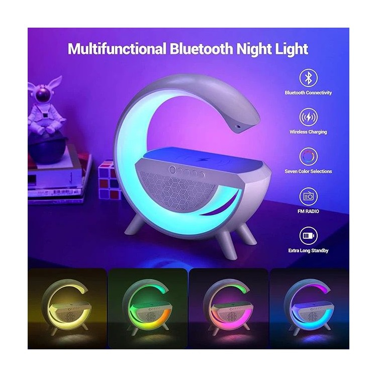 Lampa Smart 3 in 1, LED RGB si Incarcator Wireless Fast Charging 15W, Lumini Ambientale, Sincronizare muzicala, Acumulator,Difuzore, Bluetooth/FM/Card/Stick,apel telefonic [8]