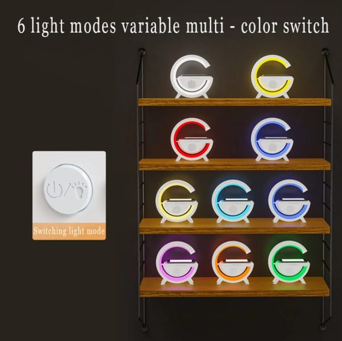 Lampa Smart 3 in 1, LED RGB si Incarcator Wireless Fast Charging 15W, Lumini Ambientale, Sincronizare muzicala, Acumulator,Difuzore, Bluetooth/FM/Card/Stick,apel telefonic [6]