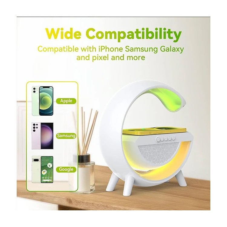 Lampa Smart 3 in 1, LED RGB si Incarcator Wireless Fast Charging 15W, Lumini Ambientale, Sincronizare muzicala, Acumulator,Difuzore, Bluetooth/FM/Card/Stick,apel telefonic [7]