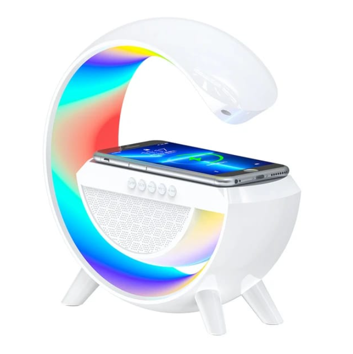 Lampa Smart 3 in 1, LED RGB si Incarcator Wireless Fast Charging 15W, Lumini Ambientale, Sincronizare muzicala, Acumulator,Difuzore, Bluetooth/FM/Card/Stick,apel telefonic [2]