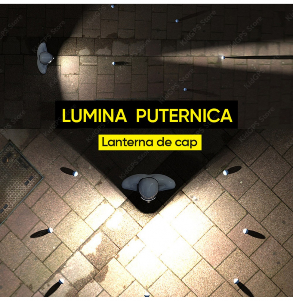 Lanterna de Cap LED, ALG™, Profesionala, Incarcare USB, Senzor Miscare, 4 Moduri Lumina, ABS / Silicon, IPX4, lumina laterala, Pentru Pescuit, Vanatoare, Munca, Negru [7]