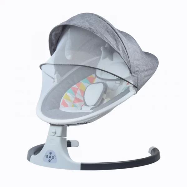 Leagăn Electric Bebeluși, Little Bird Balansoar pentru Bebe cu trepte de legănare, plasă protecție, conexiune Bluetooth, Telecomandă,USB, Jucării și Melodii ,Gri [10]