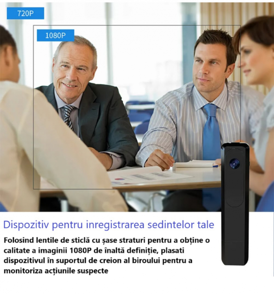 Mini Camera Spion ALG™, Cu Reportofon, Lentila Fotosensibila, tehnologie super rezolution, Autonomie Ridicata, 8 ore, Incarcare rapida, Sensibilitate ridicata la sunet pe distante mari, Inregistrare   [13]