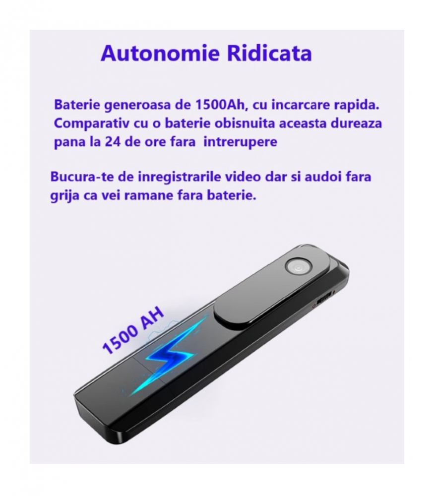 Mini Camera Spion ALG™, Cu Reportofon, Lentila Fotosensibila, tehnologie super rezolution, Autonomie Ridicata, 8 ore, Incarcare rapida, Sensibilitate ridicata la sunet pe distante mari, Inregistrare   [7]