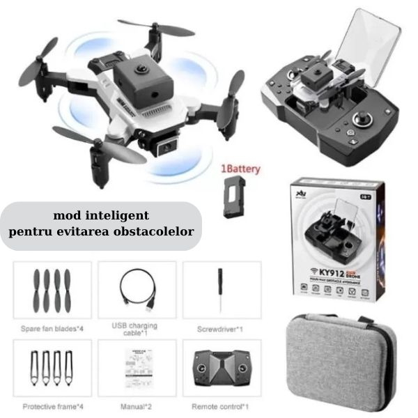 Mini Drona KY, rezolutie 4K ,Dual HD Camera de control de la distanță,evitare obstacole, accesorii incluse,Negru [8]